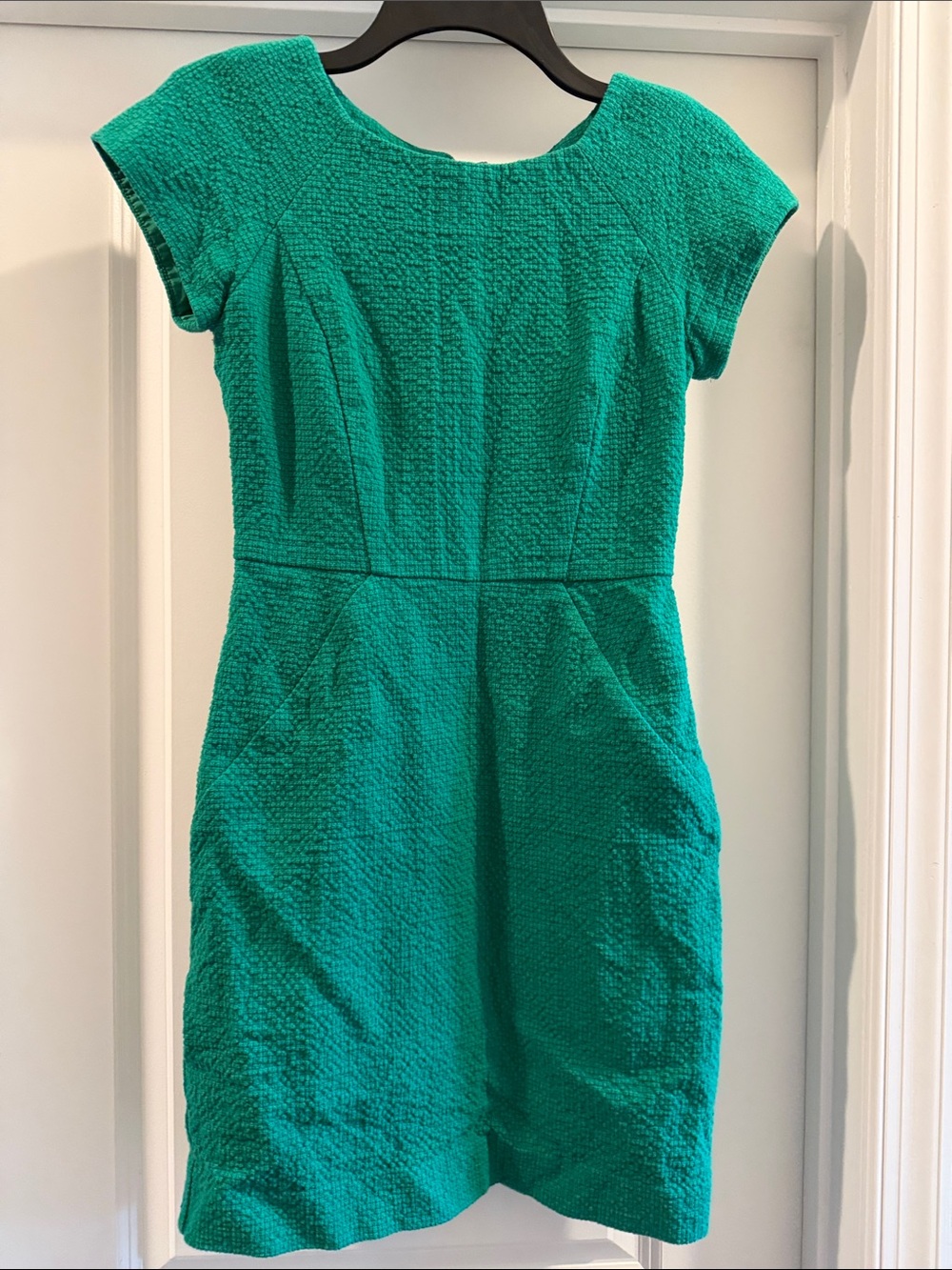 J. Crew Textured Teal Cap-Sleeve Sheath Dress